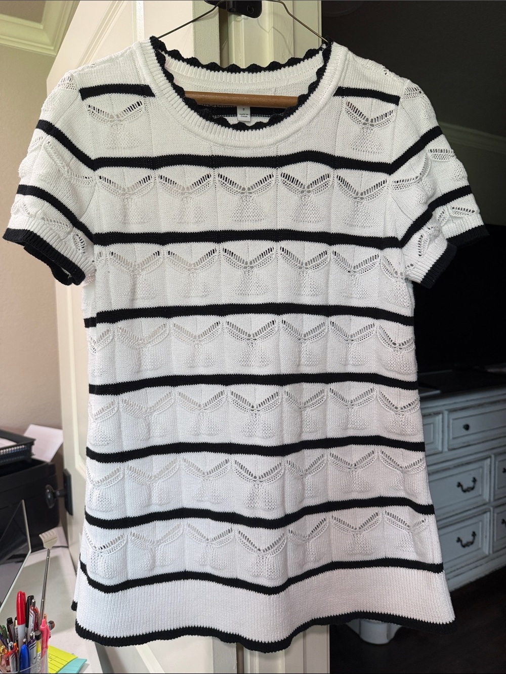 41 Hawthorn White and Black Striped Knit Tunic